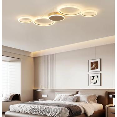 Imagem de Luminária de teto LED moderna, redonda, para sala de estar, com intensidade regulável e controle remoto, ideal para quarto, cozinha, escritório e sala de jantar (dourada).