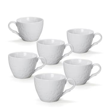 Imagem de LONGSEED Conjunto de 6 xícaras de cappuccino de cerâmica branca, 142 g com alça, canecas de café de cerâmica Demitasse, copos padrão em relevo, adequado para micro-ondas e lava-louças para máquina de