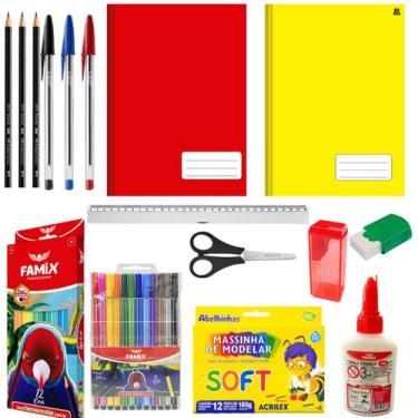Imagem de Kit Material Escolar Infantil Papelaria Caderno Caneta Lápis - Famix