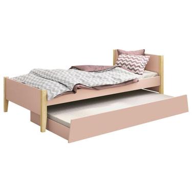 Imagem de Cama Solteiro Com Auxiliar Simba Rosa Acetinado Com Pés Natural - Reller