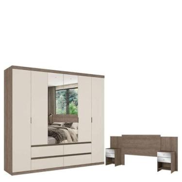 Imagem de Guarda Roupa Casal Nobre Glass 6 Portas Rustic Off White E Cabeceira C
