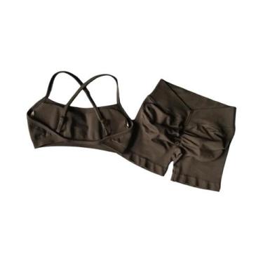 Imagem de Conjunto De Yoga Feminino Sem Costura De 2 Peças: Top Esportivo E Shor