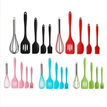 Imagem de kit 12 peças utensílios de cozinha silicone Copo Suporte Jogo de Cozinha kit 5 utensílios s/copo(KIT 5 ALEATORIA S/COPO)