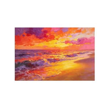 Imagem de BMZFYBS Impressão em tela de paisagem de arte de parede - Onda do mar praia pôr do sol - Pintura de decoração - Imagens para sala de estar quarto 50 x 75 cm 20 x 30 polegadas sem moldura