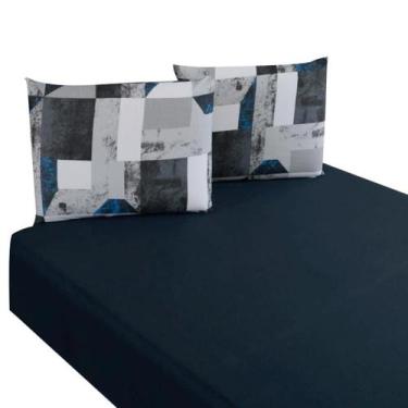 Imagem de Jogo de Lençol Casal Malha 100% Algodão 03 Peças Com Elástico Quadricu