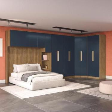 Imagem de Quarto Modular Kappesberg Adapt Nogueira/Azul Profundo 6 Peças 474cm x