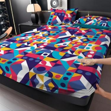 Imagem de Jogo de Lençol Listras Preto e Branco 3 Peças Percal Estampado Solteiro/Casal/Queen(Quadros,Queen 03 Peças)