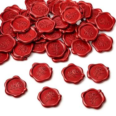 Imagem de PEOVLVN 50 adesivos de lacre de cera, adesivo de selo de envelope vermelho selos de cera com fundo adesivo elegante design floral rosa adesivos para envelopes convite de casamento cartões de Natal