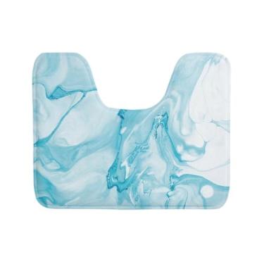 Imagem de Maiyoinou Tapete de banheiro absorvente de água antiderrapante contorno de cômoda tapete de banheiro em forma de U tapete de treinamento para vaso sanitário, mármore azul claro, tamanho único