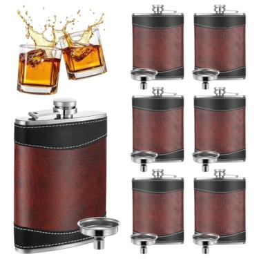 Imagem de PercyEffie 6 frascos para licor de couro para homens stanley cantil frascos de 236 ml para bebidas escondidas aço inoxidável beber flsak com funil envoltório macio uísque para presente, acampamento