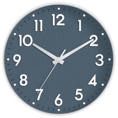 Imagem de Mosewa Relógio de parede de 30,5 cm, operado por bateria, silencioso, sem tique-taque, relógio analógico moderno decorativo para cozinha, quarto, escritório, sala de estar (azul azure)