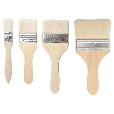 Imagem de Conjunto de 4 pincéis para paredes (2, 5, 7, 10 cm), cabo de madeira com imitação de lã, conjunto de pincéis de parede para casa, madeira, parede, arte, acabamento, móveis - tintas acarílicas, óleo