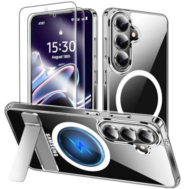 Imagem de MOZOTER Capa para Samsung Galaxy S26 com suporte, [compatível com Magsafe] [2 protetores de tela], proteção de nível militar, capa magnética para celular para Samsung Galaxy S26-transparente