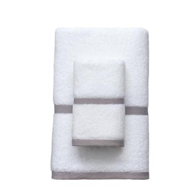 Imagem de Toalhas de banho de algodão premium com borda tingida em espiral, brancas, 100% algodão, ultra-absorventes, grossas e macias, toalhas de luxo de qualidade hoteleira (barra cinza)