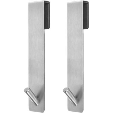 Imagem de Qimucz Ganchos estendidos para porta de chuveiro, ganchos para porta de chuveiro de vidro sem moldura, ganchos de toalha, pacote com 2, escovados