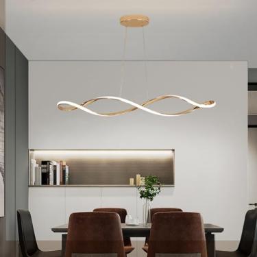 Imagem de Luminária pendente LED dimerizável para mesa de jantar, sala de estar, luminária pendente moderna com controle remoto em design ondulado, lustre para teto ideal para cozinha e escritório (do