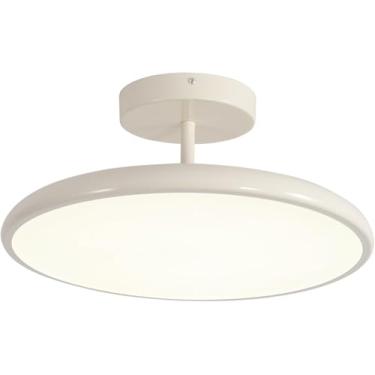 Imagem de Luminária de teto embutida branca creme, grande, LED, para cozinha, moderna, para corredor, estilo tradicional de meados do século, ideal para banheiro e escada.