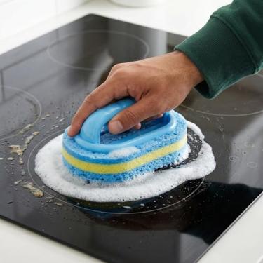 Imagem de Limpador de esponja mágica com alça para superfícies de azulejo, banheiro e cozinha – Esponja de limpeza fácil para paredes de cerâmica, vidro e pia, esponja prática para limpeza diária da casa