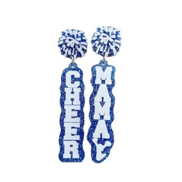 Imagem de Brincos de megafone com glitter CHEER acrílico futebol torcida mamãe pompons de torcida MAMA para fãs do dia de jogo joias, Zinco Acrílico Resina, Sem pedra preciosa