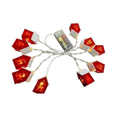 Imagem de Casa De Madeira De Natal Com Luzes LED, Guirlanda De Árvore De Natal, 