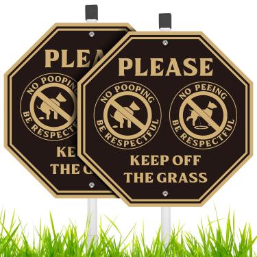 Imagem de Placa para cães sem fazer xixi e sem cocô (pacote com 2), 25 x 25 cm, alumínio resistente e livre de ferrugem, placa Keep Off Grass Yard com estacas de metal de 71 cm, placas de gramado sem cocô de