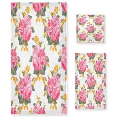 Imagem de xigua Conjunto de toalhas de banheiro com padrão floral absorvente macio 3 peças toalha de banho toalha de mão toalhas decorativas para banheiro, academia, hotel, praia, piscina