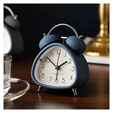 Imagem de Despertador para quarto, pequeno triângulo, analógico, duplo sino, com luz de fundo e alarme alto, operado por bateria, relógio de mesa robusto e fácil de configurar (azul)