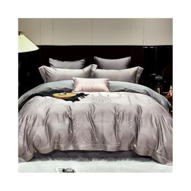 Imagem de Conjunto de capa de edredom de cetim 4 peças de luxo geométrico jacquard ultra macio (King 220 x 240 cm 4 peças)