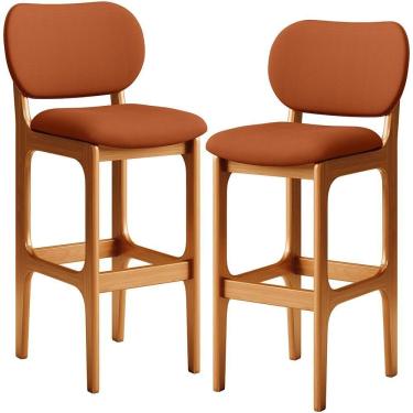 Imagem de Kit 02 Banquetas Alta Bar Cozinha Sala Jantar Fixa Betta L02 Imbuia Tecido Terracota