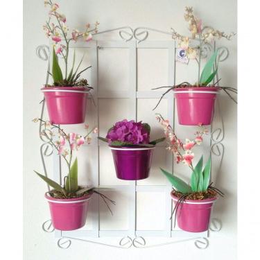 Imagem de Suporte Ferro Plantas Branco Quadrado 5 Vasos.