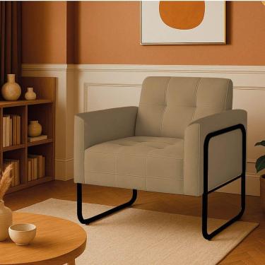 Imagem de Poltrona Sala Industrial Alta Tubo Preto Elisa Suede D03 - D'rossi Cor Marrom Rato