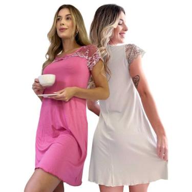 Imagem de Kit com 2 Camisola Feminina Confortável em Viscose e Detalhes em Renda