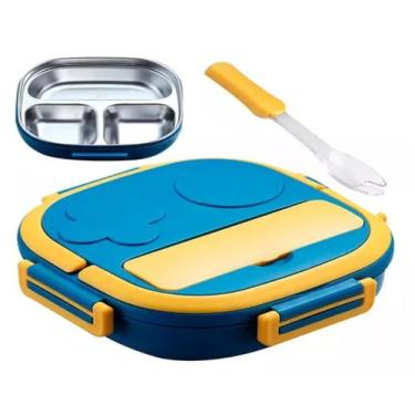 Imagem de Lancheira Marmita Escolar Infantil Térmica Inox 3 Divisórias Azul - TO