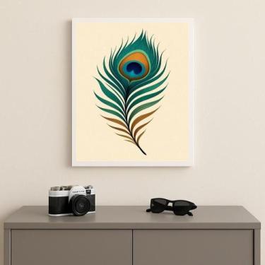 Imagem de Quadro Decorativo Pena De Pavão 45X34Cm Mold Branca Vidro - Quadros On