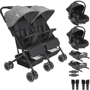 Imagem de Carrinho Kiddo Gemeos 2 Bebe Conforto Colinho 2 Base ISOFIX Mascote Grafite