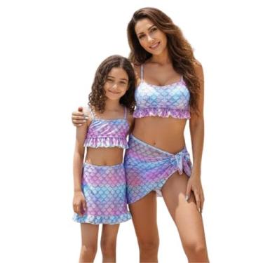 Imagem de Biquíni Mãe e Filha Escamas Lilás Azul com Babados Meninas - - anjo da