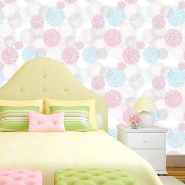 Imagem de Papel De Parede Círculos Rosa Azul Claro Geométrico Adesivo