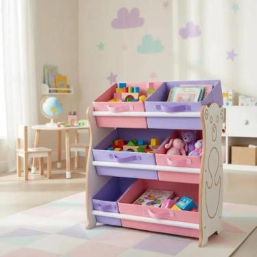 Imagem de Organizador De Brinquedos Tematizado Ursinho Rosa E Lilas - Organibox