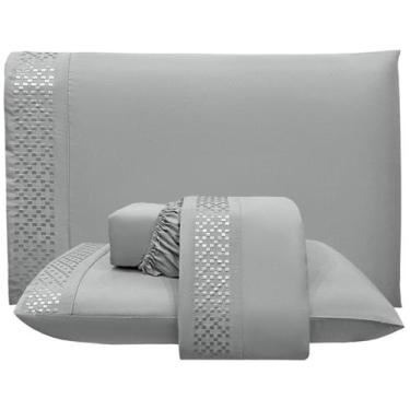 Imagem de Jogo De Lençol Queen Quadratto Bordado 300 Fios Micropercal 4 Peças Ci