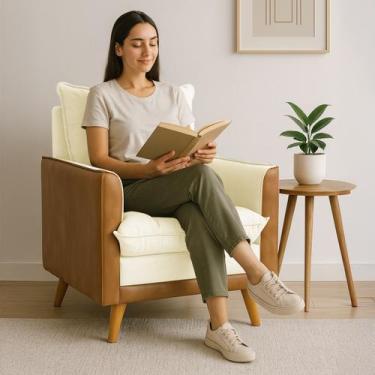 Imagem de Poltrona Cadeira Reclinável Londres material sintético Nozes e Linho C