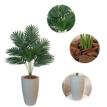 Imagem de Planta Artificial Palmeira Com Vaso Ondulado Cone Decoração - - Planta