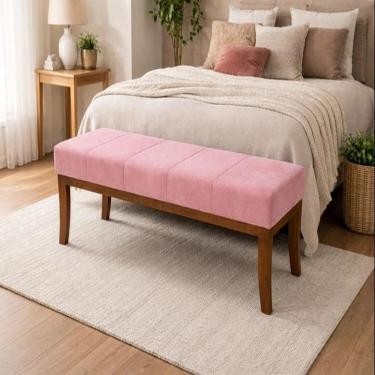 Imagem de Puff em Veludo Rosa 140 Cm Requadro Imbuia Lucia Rosa