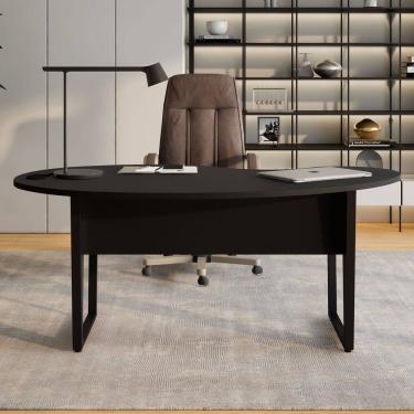 Imagem de Mesa Escrivaninha Orgânica em Mdp 175x92cm com Pés de Metal Corporate F5 Preto