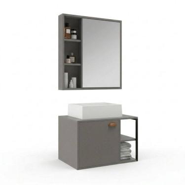 Imagem de Conjunto para Banheiro com 1 Gabinete com Cuba e 1 Espelheira 60cm Medelin Cimento