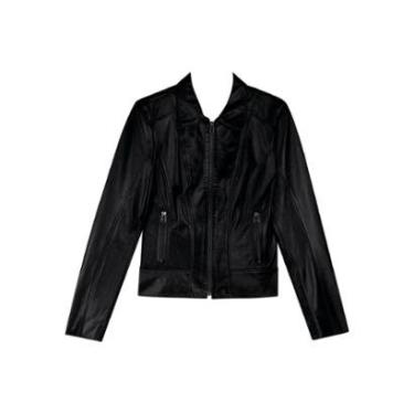 Imagem de Jaqueta De Couro Com Zíper Frontal E Gola Camisa-Feminino
