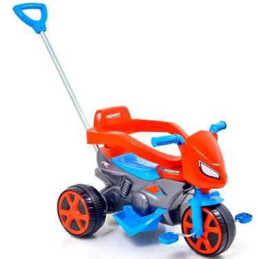 Imagem de Motoca 2 em 1 Triciclo Infantil Alça Direcional Pedal Protetor Azul Ve