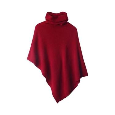 Imagem de Poncho Feminino De Cashmere Macio E Quente Com Gola Alta, Xale De Lã 1