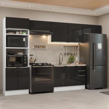 Imagem de Armário de Cozinha Completa 350 cm Lux Madesa 01, Branco/Preto