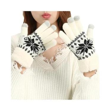 Imagem de Luvas De Inverno Femininas Em Cashmere Grosso, Tricotadas Com Estampa 