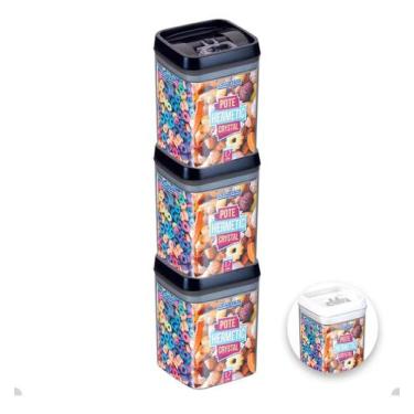 Imagem de Kit Com 3 Potes Hermético De Acrílico Mantimentos Tampa Trava 1700 Ml 